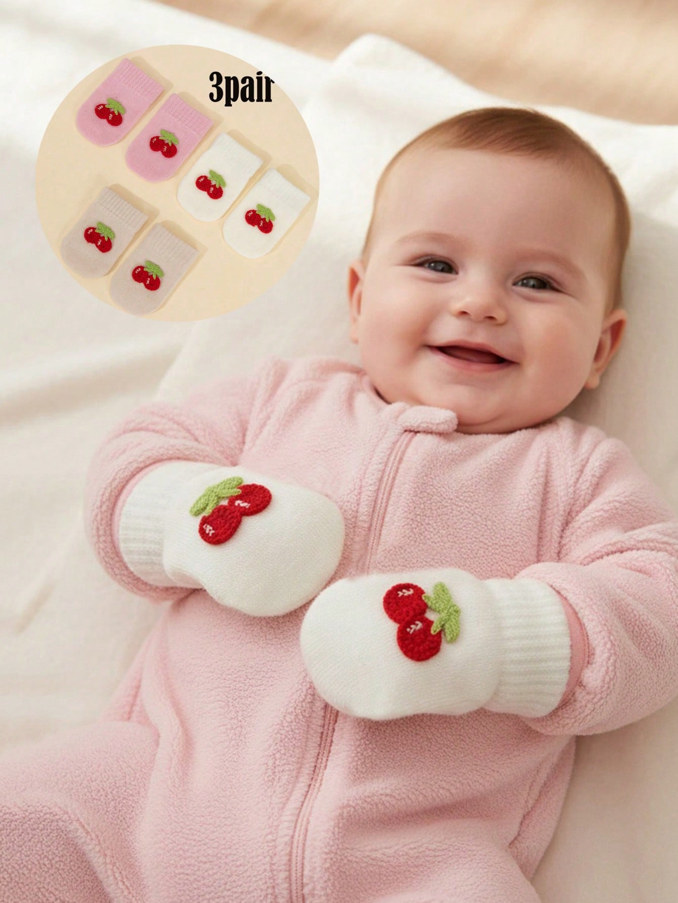 Baby Mittens Scratch - 3 paar babymeisjes 0-12M gebreide wanten,